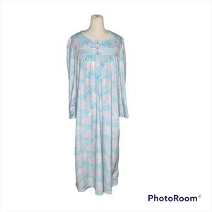 Jasmine Rose Womens Aqua Floral Long Sleeve Nightgown M Med Medium